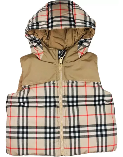 Burberry Padded Sleeveless Gilet With Hood And Zip Closure