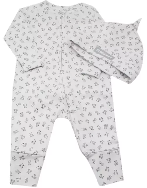 Burberry Complete Gift Set Consisting Of Onesie + Cotton Cap With Thomas Teddy Bear Print