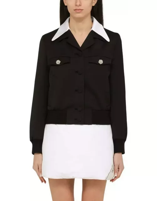 Prada Black Wool Single-breasted Jacket With Jewelled Button