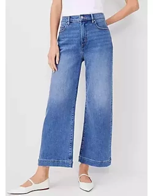 Ann Taylor AT Weekend High Rise Wide Leg Crop Jeans in Medium Stone Wash
