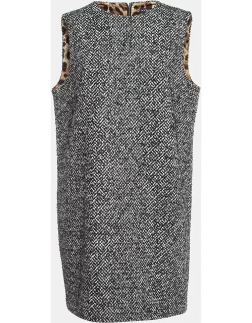 Dolce & Gabbana Black & White Tweed Sleeveless A-Line Mini Dress