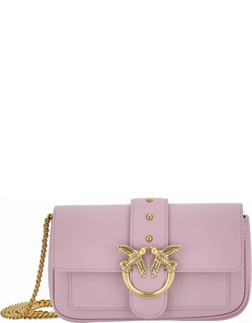 Pinko love One Pocket Light Purple Shoulder Bag With Logo Detail In Smooth Leather Woman