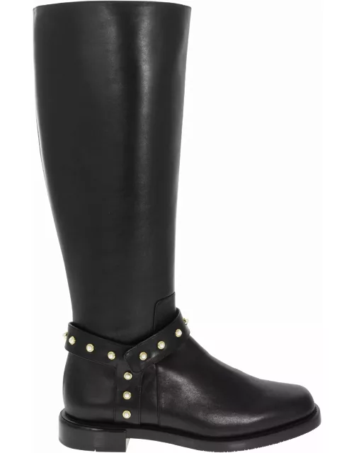 Stuart Weitzman Pearl Moto - Leather Boot With Pearl