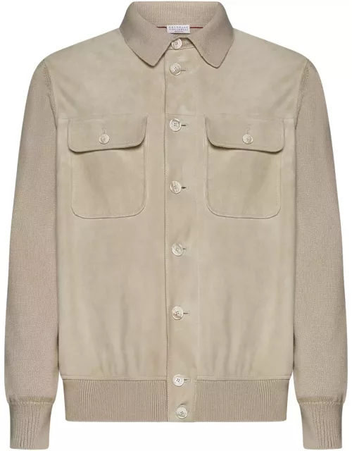 Brunello Cucinelli Suede Shirt-style Cardigan With Pocket