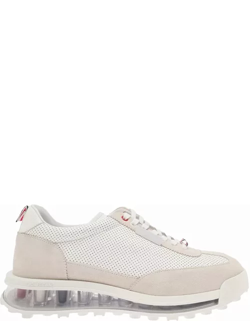 Thom Browne Low-top Sneakers With Rwb Stripe In White Leather Man