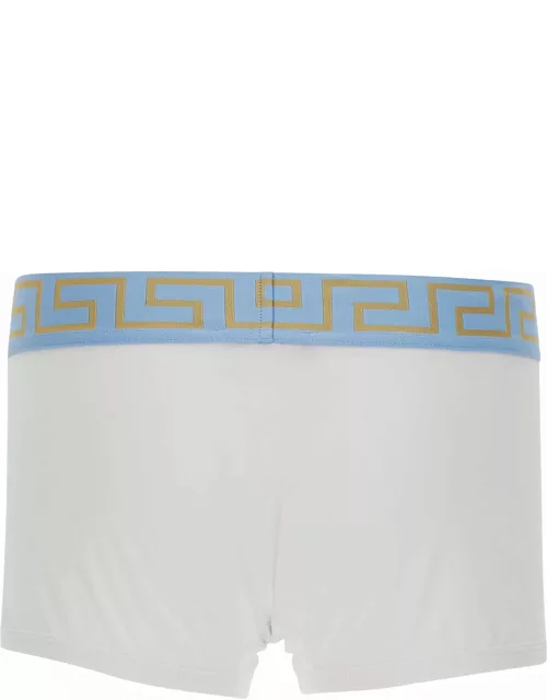 Versace White Boxers With Greca Detail In Stretch Cotton Man