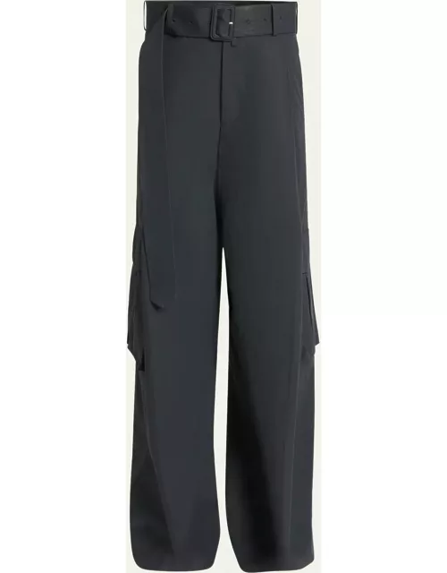 Men's Cotton Toile Belted Loose Cargo Pant