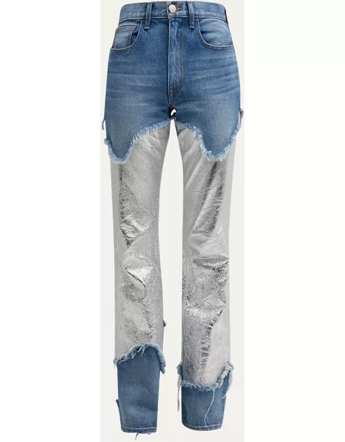 The Cortlandt Denim Pants with Metallic Leather Detai
