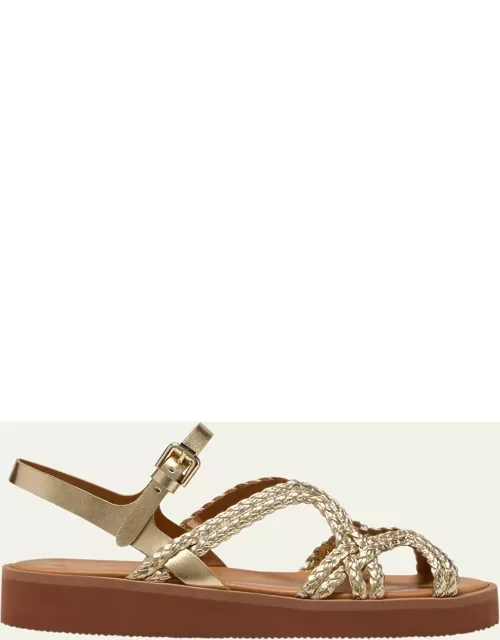 Sansa Metallic Braided Ankle-Strap Sandal