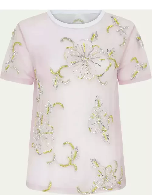 Hibiscus Embroidered T-Shirt