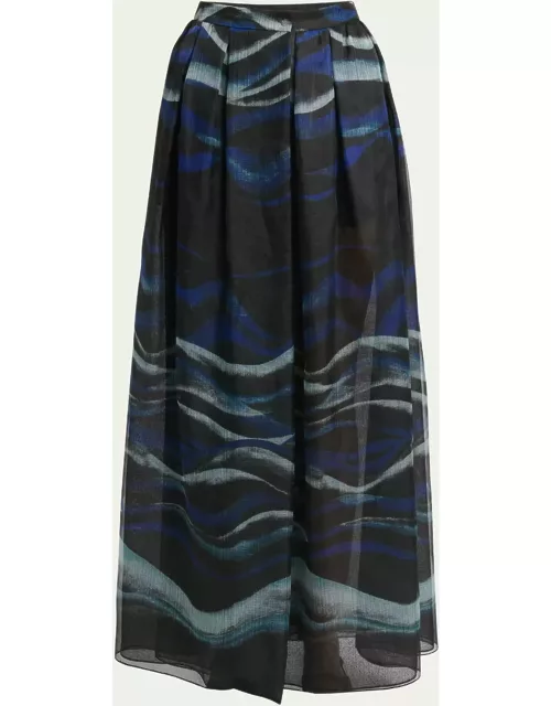 Night Water Print Silk Maxi Skirt