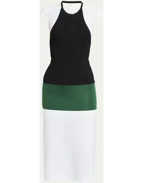 Colorblock Layered Cap-Sleeve Midi Dres