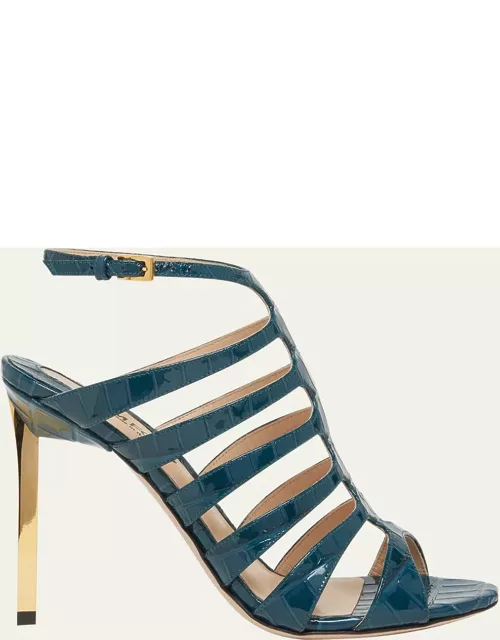 Croco Caged Stiletto Slingback Sandal