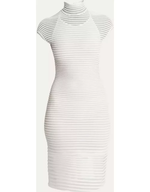 Sheer Ribbed Mini Dress with Back Cutout Detai