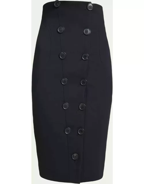 Hourglass Wool Pencil Skirt with Button Detai