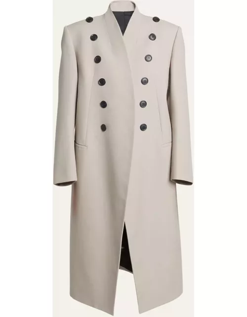 Wool Long Coat with Button Detai