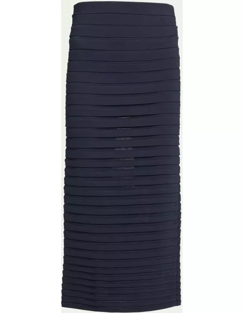 Stretch Panelled Ribbed Knit Midi Pencil Skirt