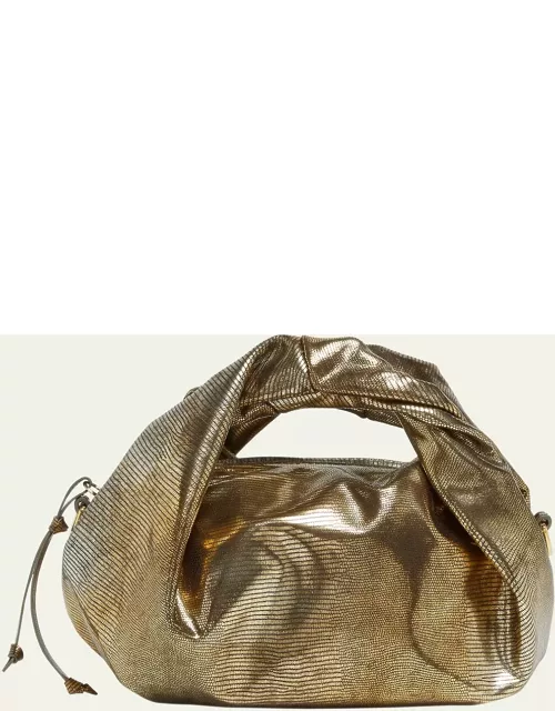 Twist Metallic Lizard-Embossed Top-Handle Bag