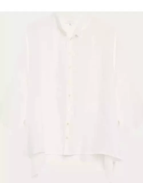 Sloped-Shoulder Wide A-Line Pleated Collar Short-Sleeve Shirt (Mid Length)