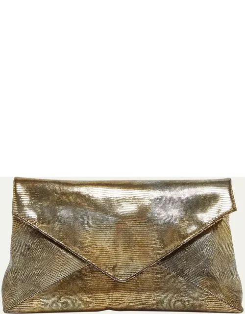 Envelope Metallic Lizard-Embossed Clutch Bag