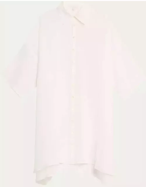 Sloped-Shoulder Wide A-Line Short-Sleeve Shirt With Collar (Very Long)