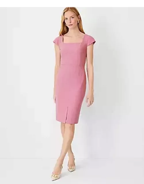 Ann Taylor The Petite Scooped Square Neck Front Slit Sheath Dress in Bi-stretch
