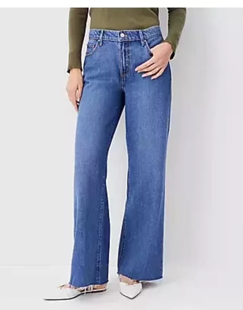 Ann Taylor Petite AT Weekend Mid Rise Wide Leg Jeans in Original Medium Stone Wash