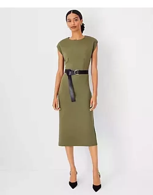 Ann Taylor Petite Faux Leather Belted Midi Sheath Dres