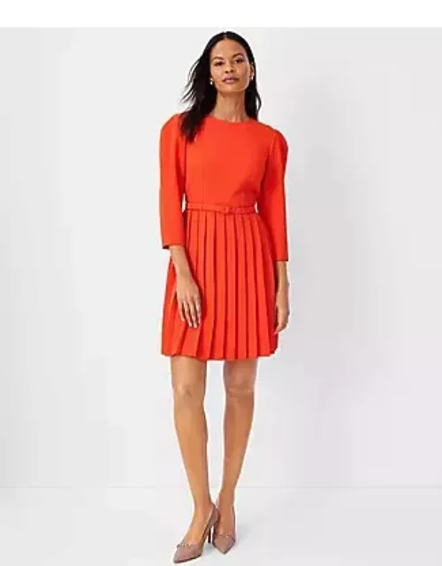 Ann Taylor Petite Pleated Belted Flare Dres