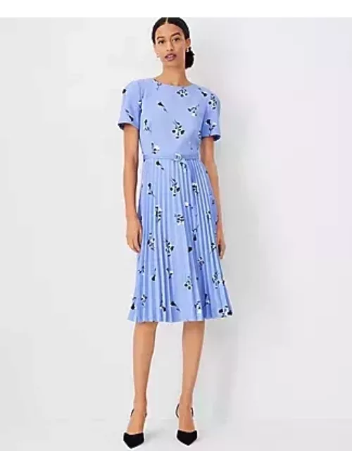 Ann Taylor Petite Floral Pleated Belted Flare Dres