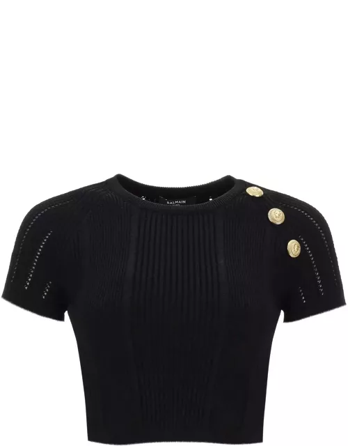 BALMAIN Knitted cropped top with embossed button