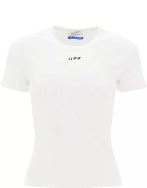 OFF-WHITE ribbed t-shirt with off embroidery
