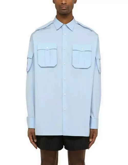 Light blue poplin multi-pocket shirt