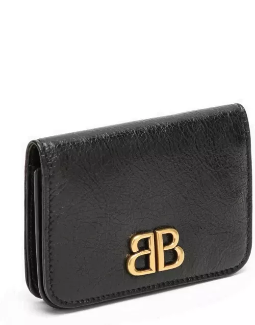 Monaco black leather card case with logo