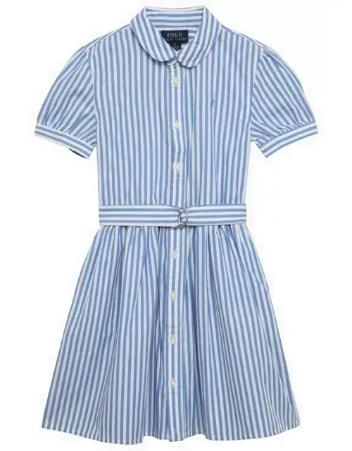Blue and white striped cotton dres