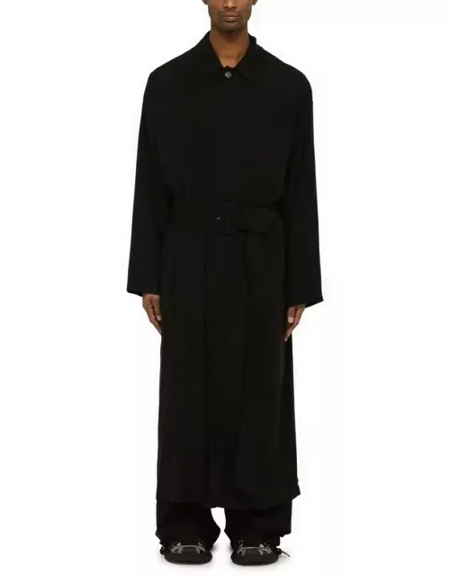 Black single-breasted belted coat