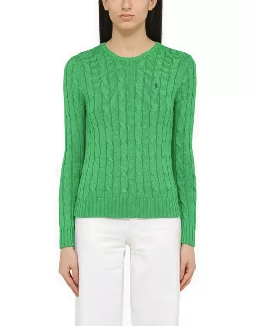Green cotton cable knit sweater with logo