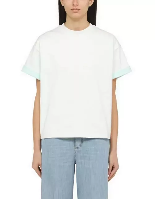 White cotton crew-neck T-shirt with embroidery