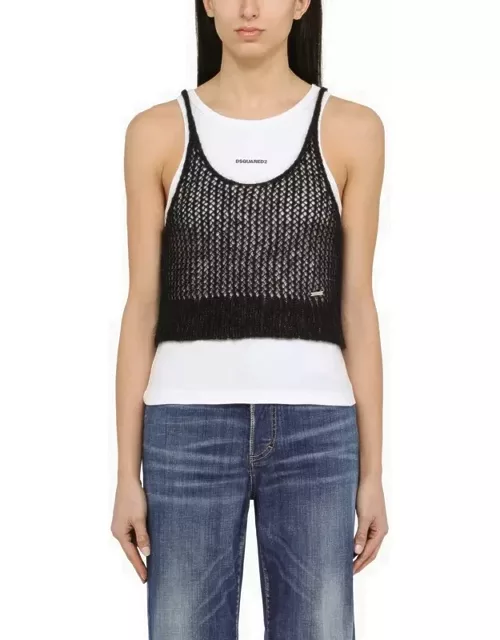 Black perforated mohair blend top