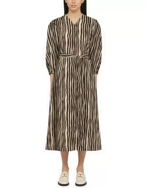 Midi dress with brown cotton print
