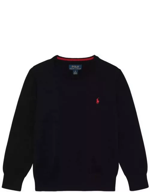 Navy blue cotton crew-neck sweater