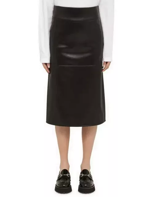 Black leatherette midi skirt