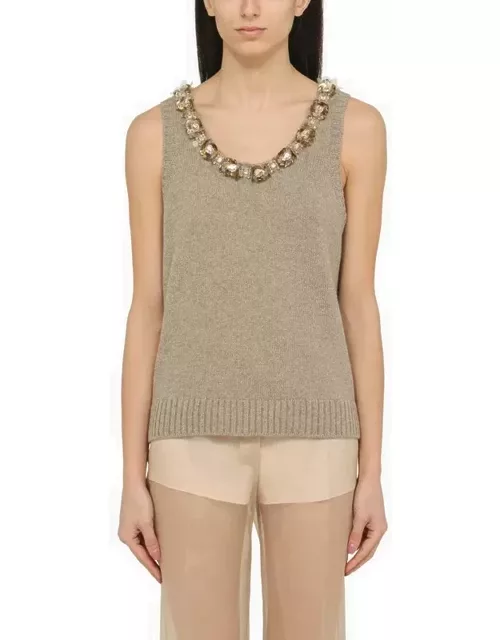 Rope-coloured wool and cashmere top with sequin