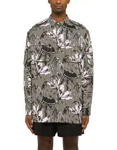 Grey long-sleeved shirt with floral print