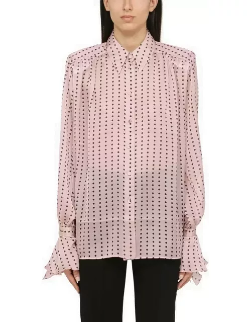 Pink semi-transparent silk polka dot shirt