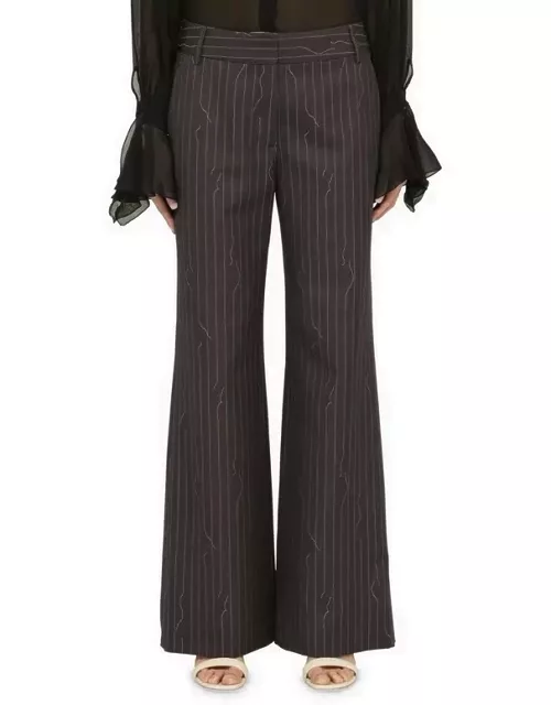 Grey pinstripe wool-blend palazzo trouser