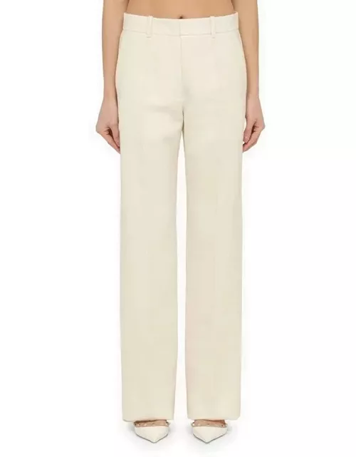 Ivory straight trousers in wool and silk