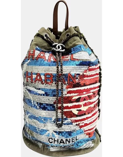 Chanel Khaki Fabric Cuban Backpack