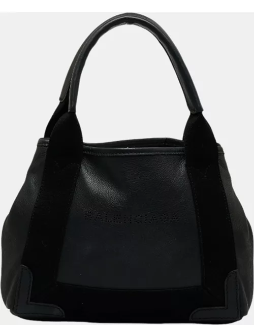 Balenciaga Black Leather Navy Cabas Bag