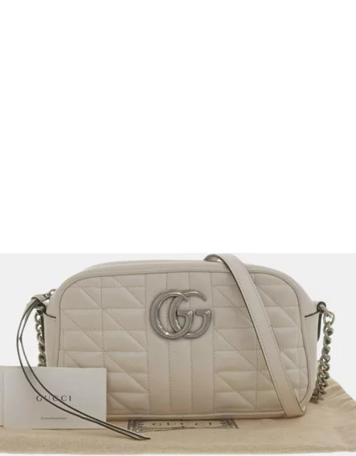 Gucci Cream Leather Small Aria Marmont Matelasse Camera Bag